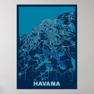 Poster La Havane - Cuba Carte de la ville de paix