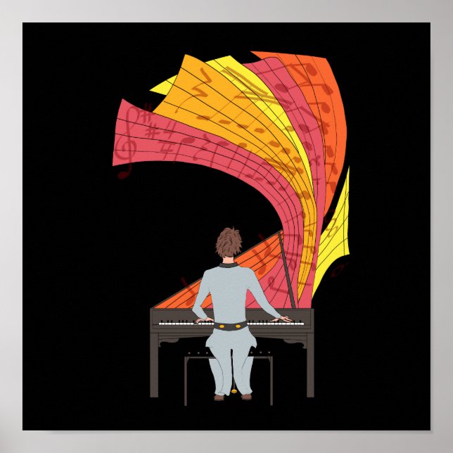 Poster La joie de jouer du piano illustration (noir) (Devant)