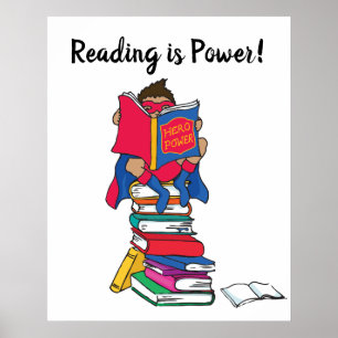 Poster La lecture est le super-héros du pouvoir, un garço