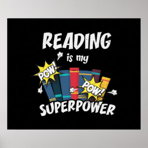 Poster La lecture est mon ver de livre Superpower