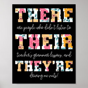 Poster Là, Leur Theye Anglais Grammar Enseignant Drôle Q