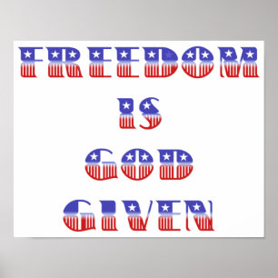 Poster La liberté est Dieu donné, blanc rouge et bleu