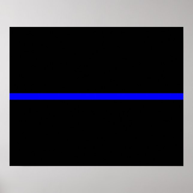 Poster La Ligne Bleue Mince Symbolique sur Noir Solide (Devant)
