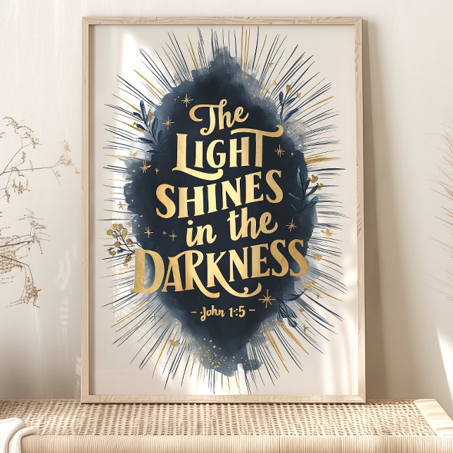 Poster La Lumière Brille : Jean 1:5 Bible Verse Art (Créateur téléchargé)