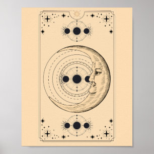 Poster La lune passe les anciens nuages de carte tarot en