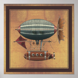 Poster La machine volante Aleutian Steampunk