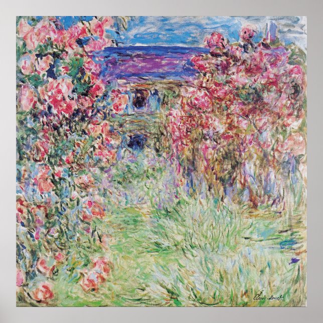 Poster La maison dans le jardin rose de Claude Monet, (Devant)