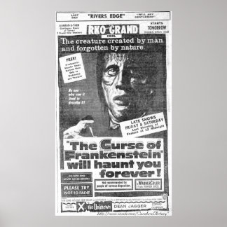 Poster "La malédiction de Frankenstein" (1957) Annonce - 