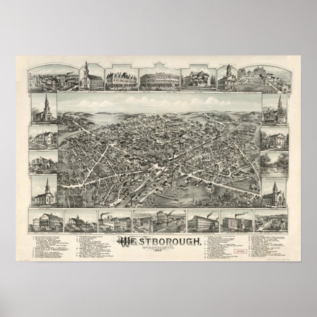 Poster La messe de Westborough. Carte panoramique antique (Devant)