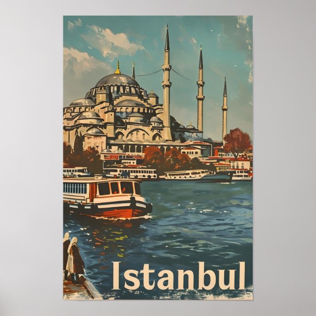 Poster La Mosquée Bleue d'Istanbul Vintage (Devant)