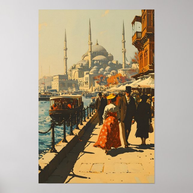 Poster La Mosquée Bleue d'Istanbul Vintage (Devant)