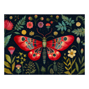 Poster La Mousse Rouge Dans Le Jardin De Nuit