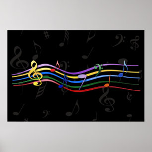 Poster La musique colorée par arc-en-ciel note 48 x 32