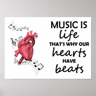 Poster La musique est la vie, Heart Print, Music Quote, M