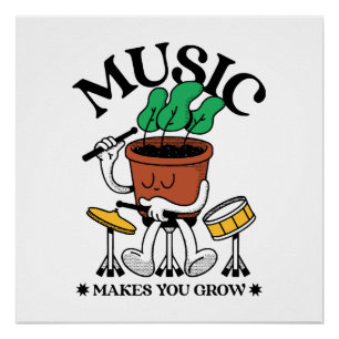 Poster La musique fait grandir le batteur de plantes
