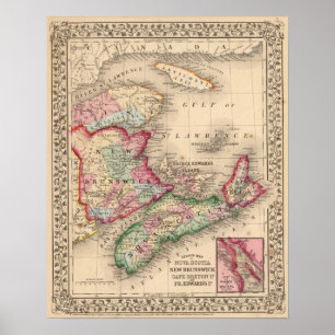 Poster La Nouvelle-Écosse, Nouveau Brunswick, carte par