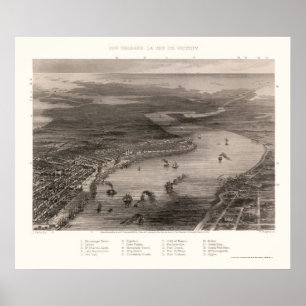 Poster La Nouvelle-Orléans, carte panoramique de LA -