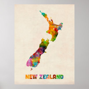 Poster La Nouvelle Zélande, carte d'aquarelle