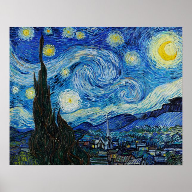 Poster La Nuit de Starry 1889 par Vincent van Gogh (Devant)