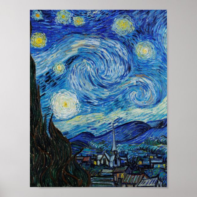 Poster La nuit étoilée (1889) par Vincent Van Gogh (Devant)