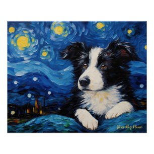 Poster La nuit étoilée - Bordure Collie Dog 001 - Qian wa