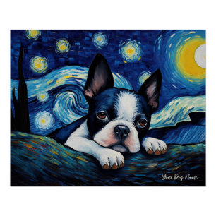 Poster La nuit étoilée - Boston Terrier Dog 001 - Qian w
