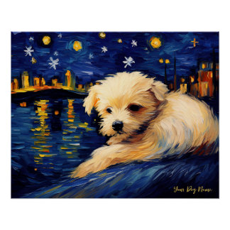 Poster La nuit étoilée - Chien maltais 001 - Qian wan Gog