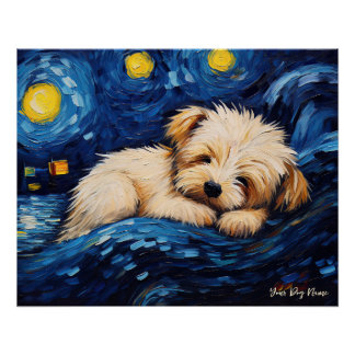 Poster La nuit étoilée - Chien maltais 003 - Qian wan Gog