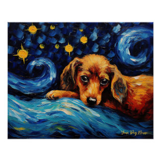 Poster La nuit étoilée - Dachshund Dog 001 - Qian wan Go