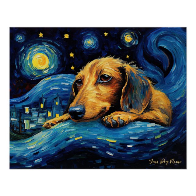 Poster La nuit étoilée - Dachshund Dog 002 - Qian wan Go (Devant)