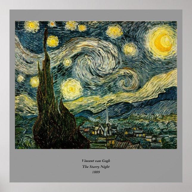 Poster La nuit étoilée de Vincent van Gogh (1889) (Devant)