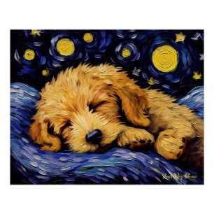Poster La nuit étoilée - Goldendoodle Dog 001 - Qian wan