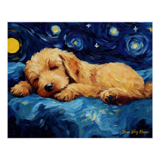 Poster La nuit étoilée - Goldendoodle Dog 002 - Qian wan