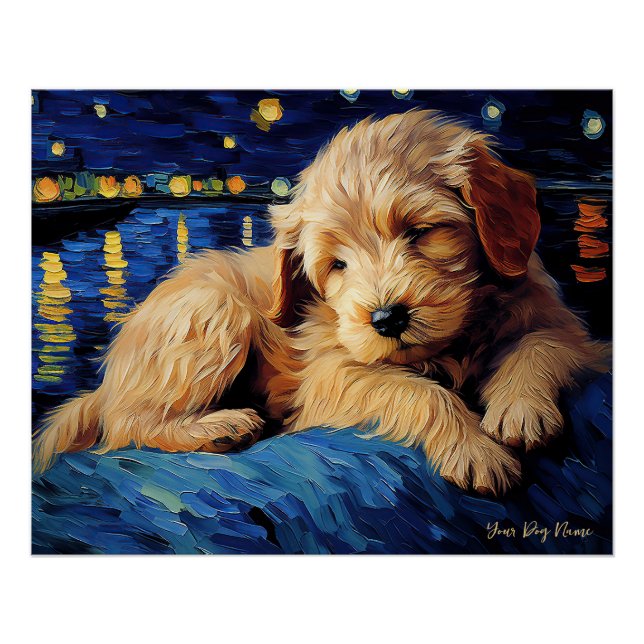 Poster La nuit étoilée - Goldendoodle Dog 003 - Qian wan (Devant)