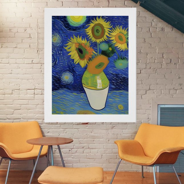Poster La Nuit étoilée Rencontre Les Fleurs De Soleil De  (Créateur téléchargé)