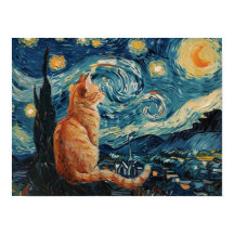 La nuit étoilée Vincent van Gogh avec chat
