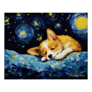 Poster La nuit étoilée - Welsh Corgi Dog 003 - Qian wan