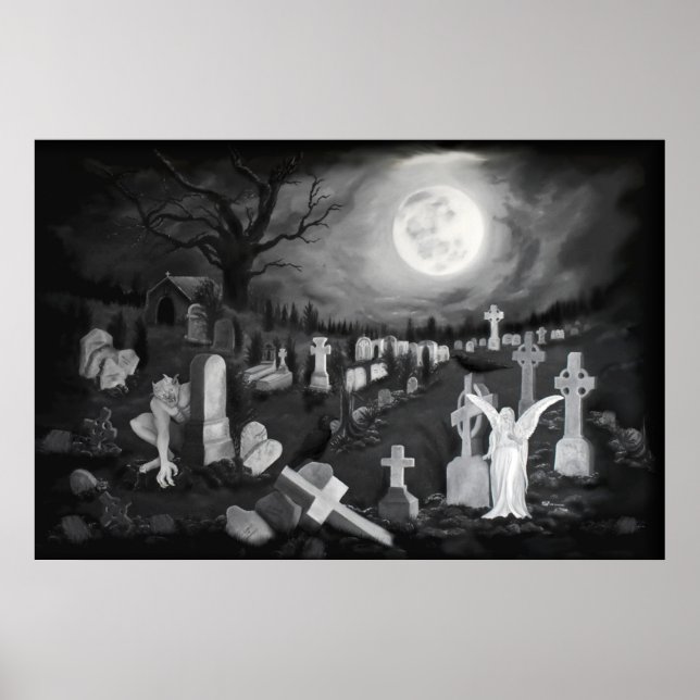 Poster La nuit sur le cimetière - Angel avec Diable (Devant)