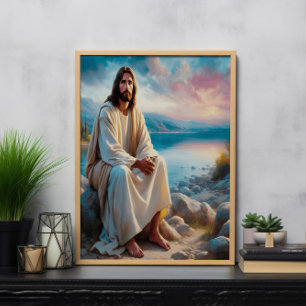 Poster La Paix Divine Jésus Au Bord Des Eaux Du Coucher D