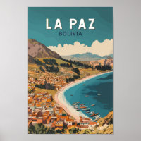La Paz Bolivie Illustration Voyage Art Vintage