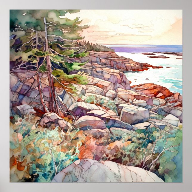Poster La peinture aquarelle du parc national Acadia (Devant)