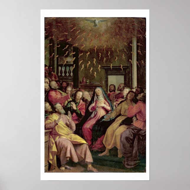 Poster La Pentecôte, c.1598 (huile sur panneau) (Devant)