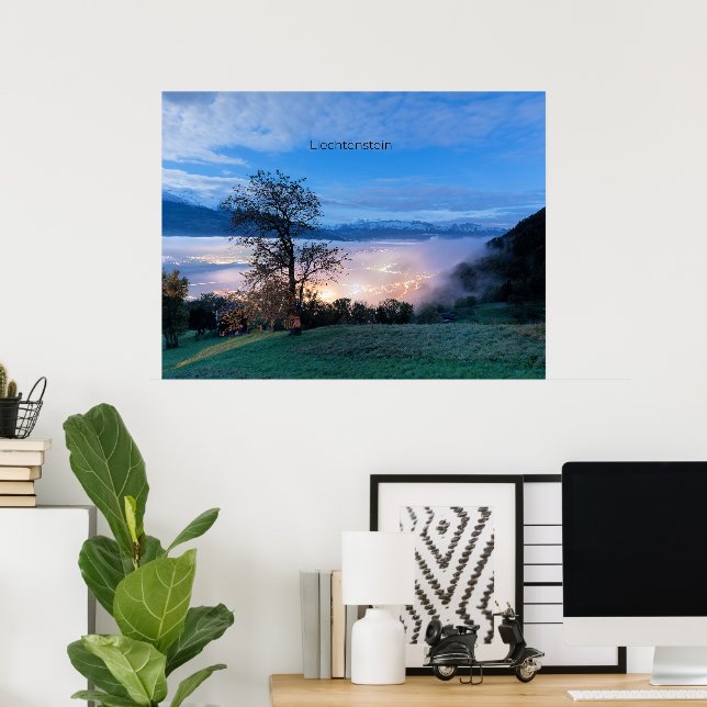 Poster La photo du paysage nocturne du Liechtenstein (Bureau à domicile)