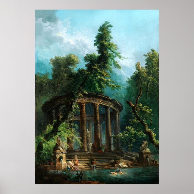 Poster La piscine by Hubert Robert (Devant)