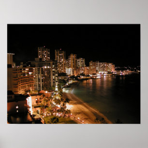 Poster La plage de Waikiki la nuit