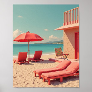 Poster La plage d'été rouge vibe