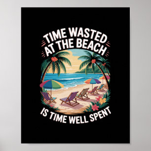 Poster La plage est du temps passé palmiers océan rétro p