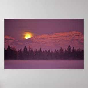 Poster La pleine lune se lève au-dessus de Teakettle Moun