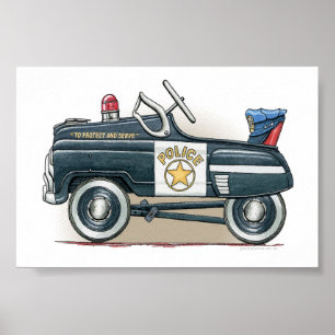 Poster La police pédale voiture de cannette de fil de