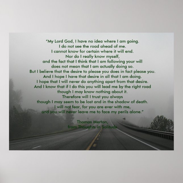 Poster La prière de Thomas Merton sur les pensées dans la (Devant)